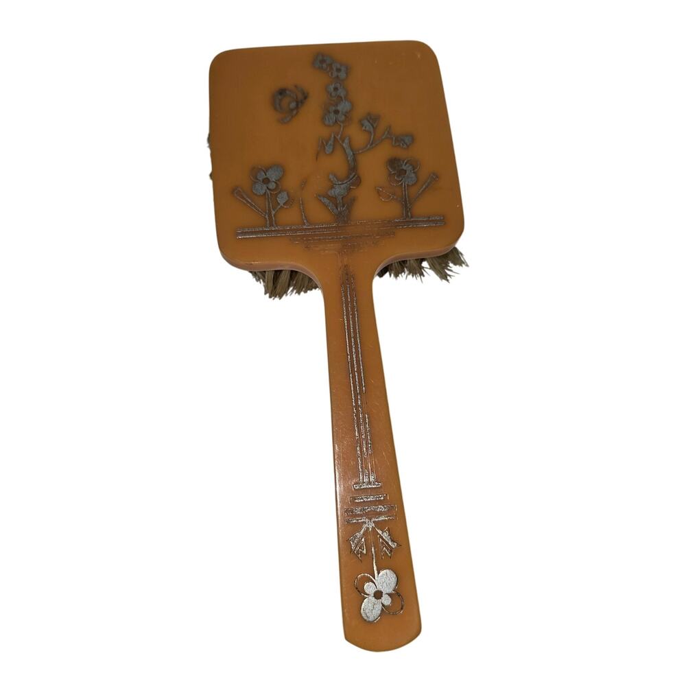 Vintage Orange and Silver Vanity Hair Brush